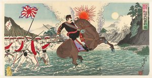 松桓の海戦における松崎大尉の壮絶な戦いを描く 清閑の駅に追って松崎体位有撰の図