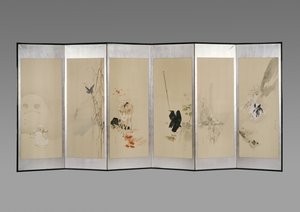 屏風：12か月の花、1900年頃（紙にインクと色） 作： Watanabe Seitei