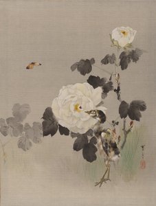 バラ、ヤングバード、バタフライ、ca。 1887。 作： Watanabe Seitei