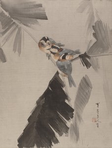 枝にある三羽の鳥1887。 作： Watanabe Seitei