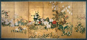 春と夏の花の屏風、18世紀初頭 作： Watanabe Shiko