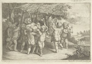 音楽を作ったり踊ったりする小さな男の子はバッチャントを着る 作： Wenceslaus Hollar (rejected attribution)