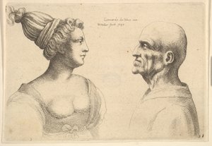 髪を後ろで結んだ女性とハゲの男性が向かい合っている、1645。
