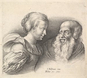 1635年、ハルスマンの後の老人と少女。 作： Wenceslaus Hollar
