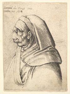 鼻が小さく、上唇が非常に高い男性の胸像、フード付き、プロファイル...、1666年。 作： Wenceslaus Hollar