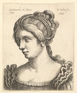 1648年に精巧に装飾された髪で左下を向いた女性の胸像。 作： Wenceslaus Hollar