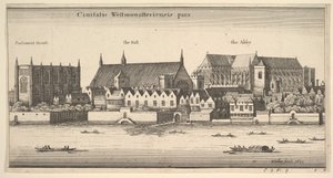 ウェストミンスター市の一部、川から見たウェストミンスター、1647年。 作： Wenceslaus Hollar