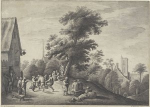 旅館の前で踊る百姓 作： Wenceslaus Hollar