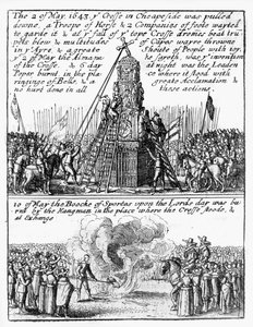 チープサイド・クロスの破壊、跡地で焼かれた「スポーツの書」。 作： Wenceslaus Hollar