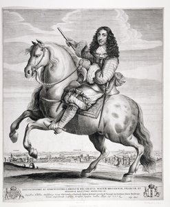 チャールズ2世の乗馬の肖像画（1630〜85年）、風景あり、1670年頃公開 作： Wenceslaus Hollar