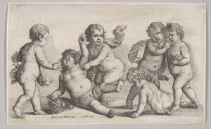 5人の男の子とサテュロス、1625-77。 作： Wenceslaus Hollar