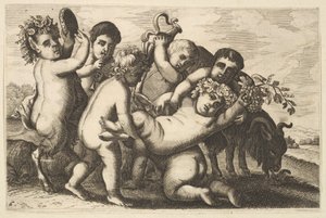 5人の少年、2人のサテュロス、1人のヤギ コピー 17世紀 作： Wenceslaus Hollar