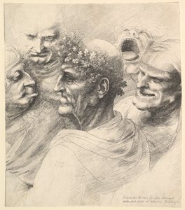 1646年、オークの葉のリースを持つ老人を含む5つのグロテスクな頭。 作： Wenceslaus Hollar