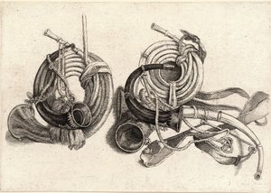 5本の狩猟用角笛 作： Wenceslaus Hollar
