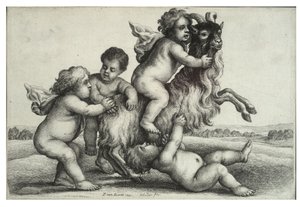 4人の少年と1匹のヤギ 作： Wenceslaus Hollar