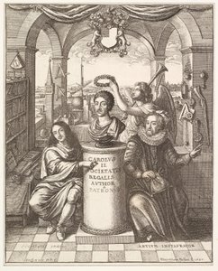トーマス・スプラット、パブによるロンドン王立協会の歴史の最前線。 1702 作： Wenceslaus Hollar