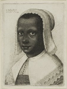 レースのハンカチ帽子をかぶった黒人女性の頭 作： Wenceslaus Hollar