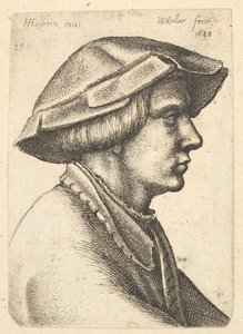 右側の帽子をかぶった若い男の頭、1648年。 作： Wenceslaus Hollar