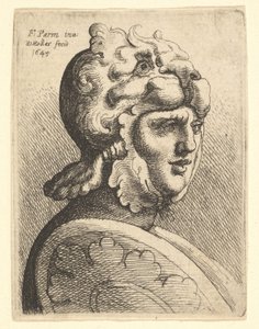 ヘルメットをかぶった頭、1645 作： Wenceslaus Hollar