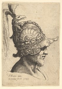 バードヘッドクレスト付きヘルメットヘッド、1645 作： Wenceslaus Hollar
