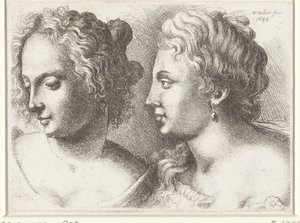 2 人の若い女性の頭 Varie figurae et probae (シリーズタイトル) レオナルド ダ ヴィンチ (シリーズ タイトル) の似顔絵、頭部、奇形