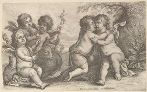 イエスと聖ヨハネがケルビムと抱き合うことで、1646年。