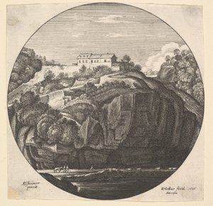 崖の上の家のある風景、1646年。 作： Wenceslaus Hollar