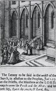 教会でのリタニー（1655年頃）（エッチング 作： Wenceslaus Hollar