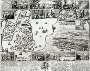 南北戦争イギリスの地図と1632年のプラハの眺め