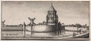 堀のある町の門、1676年。 作： Wenceslaus Hollar