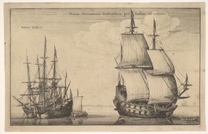 商船は、1647年にオランダ領西インド諸島のオランダ領東インド人を航行しました。 作： Wenceslaus Hollar