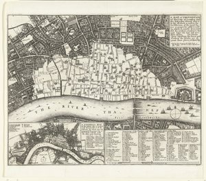 1666年の大火後のロンドンの地図 ロンドン市と郊外の地図または地上絵 (...) (オブジェクトのタイトル)