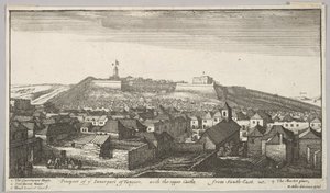 1669-73年の南東からの上部の城を伴うタンジールの内部の見通し。 作： Wenceslaus Hollar