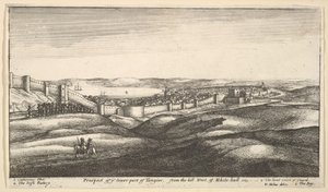 1669-73年、ホワイトホールの西の丘からのタンジール下部の見通し。 作： Wenceslaus Hollar