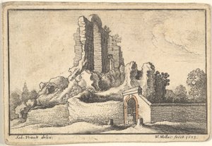 1673年、ローマのエスクイリーノの丘の廃墟と鉄格子の門。 作： Wenceslaus Hollar