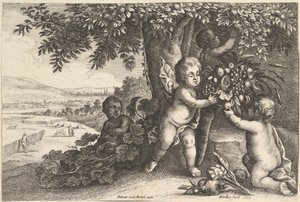 川の神と少年たち、1625-77年。 作： Wenceslaus Hollar