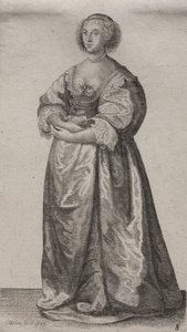 貴族から田舎の女性まで、英国の女性のいくつかの習慣: 花を持つ女性 作： Wenceslaus Hollar