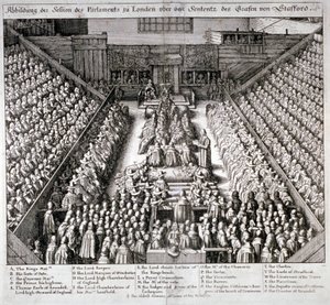 The Trial of Thomas Wentworth, Earl of Strafford, Westminster Hall, London, 1641.             作： Wenceslaus Hollar