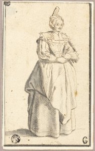 La Noblesse の版画にちなんで、小さく隆起した帽子をかぶった女性 作： Wenceslaus Hollar