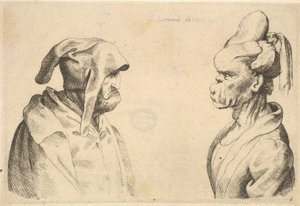 1625-77の向かい合う2つの変形した頭部。 作： Wenceslaus Hollar