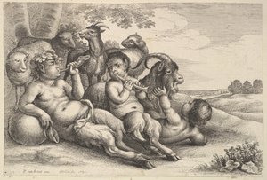 二人の若いサテュロスと一人の少年 1647年 作： Wenceslaus Hollar