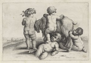 4人の少年、サテュロスとヤギ プッティとサテュロス（シリーズ名） 作： Wenceslaus Hollar