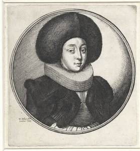 ラフと大きな毛皮の帽子をかぶった女性 女性胸像のメダリオン（シリーズ名） 作： Wenceslaus Hollar