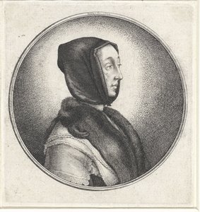 黒いスカーフと毛皮のストールを持つ女性 女性胸像のメダリオン（シリーズタイトル） 作： Wenceslaus Hollar
