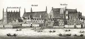 リチャード・ロバート牧師による「ロンドンの写真：ペンと鉛筆で描かれた」からの1647年のウェストミンスター、1890年公開 作： Wenceslaus Hollar