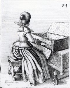 キーボードで遊ぶ女性、1635 作： Wenceslaus Hollar