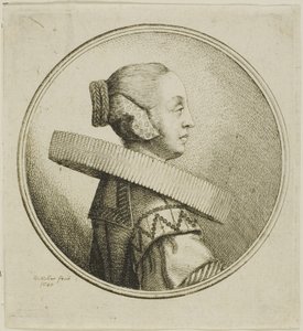 右に横顔の円形レース ラフの女性 作： Wenceslaus Hollar