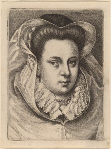 白いベールと黒い帽子の女 (メアリー・スチュアート?) 作： Wenceslaus Hollar