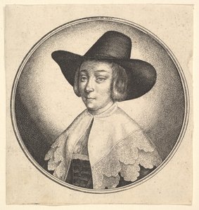 広いつばの帽子をかぶった女性、1642年。 作： Wenceslaus Hollar