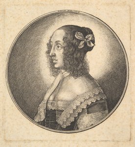 左の横顔に黒髪で弓を持つ女性 1642年 作： Wenceslaus Hollar